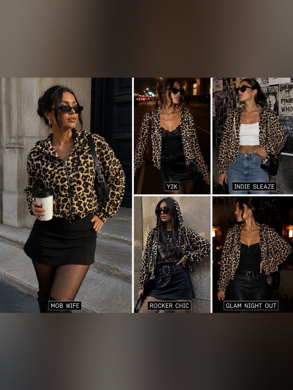 MISA Los Angeles Leopard Print Hooded Jacket S Y2K Mob Wife Animal Print